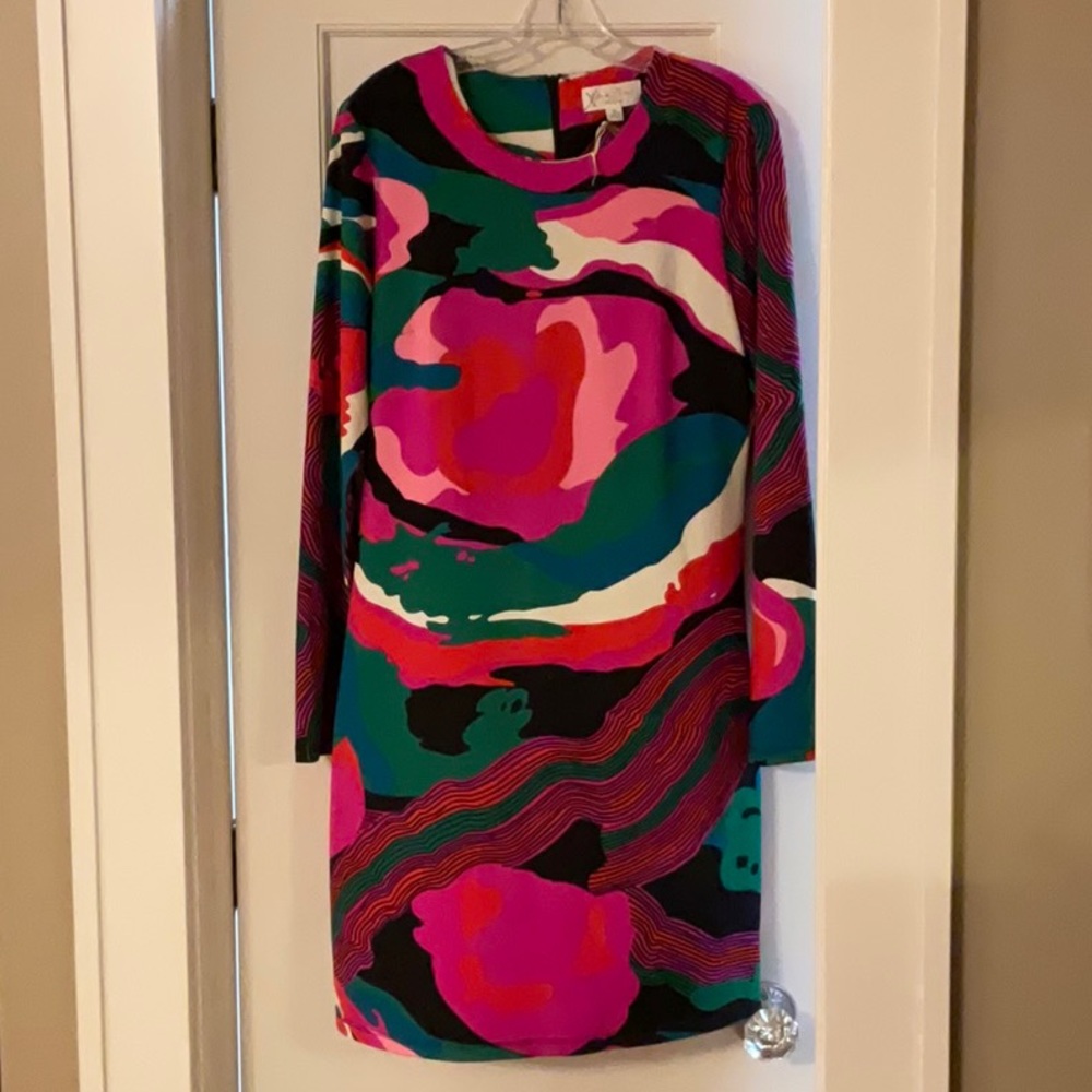 Julie Brown Morgan Dress Loco Motion print, long sleeves, back zipper size XL